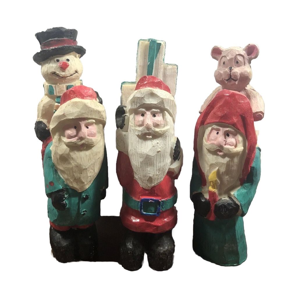 HERMITAGE Pottery Rustic Wood Look Resin Santa Set Vintage 1996 Lot/3 Primitive